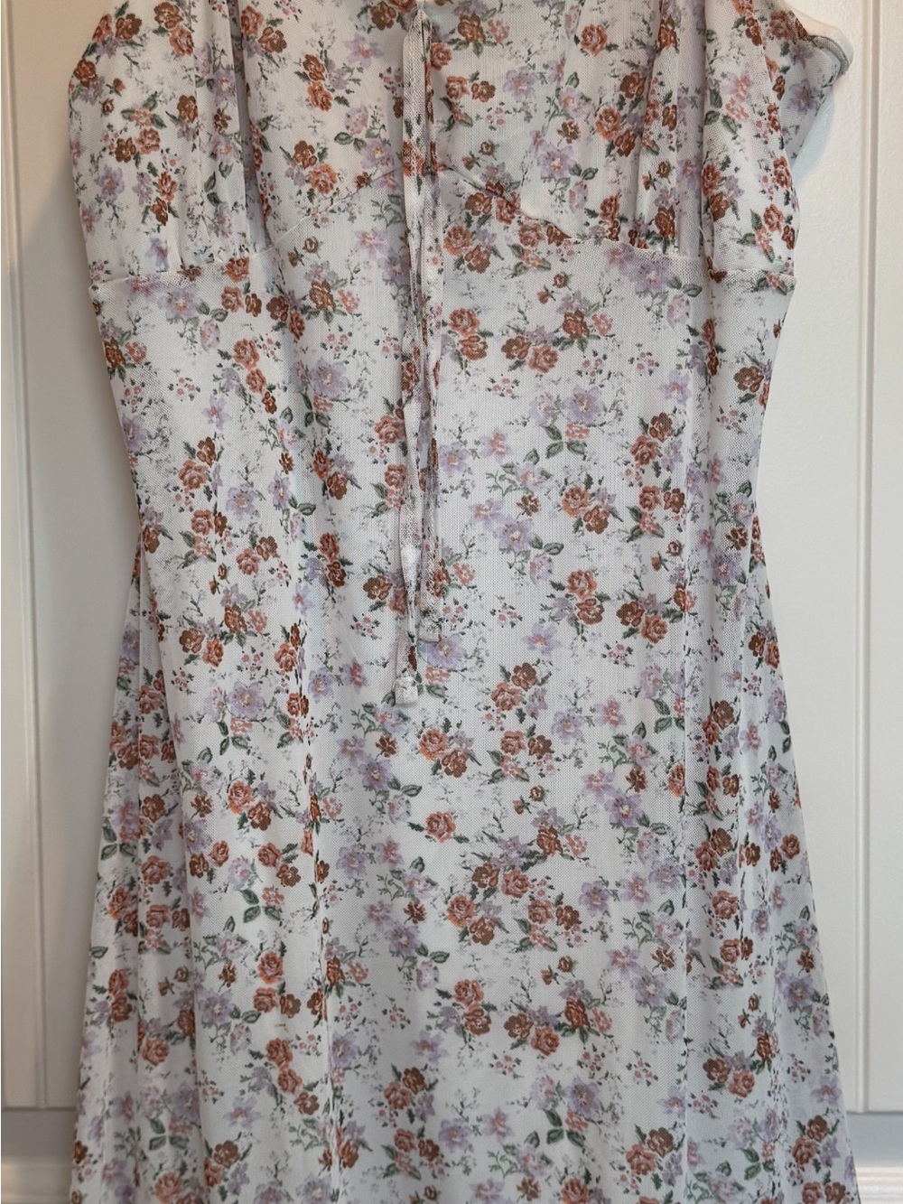 90s style Summer Dress - White with Brown & Pink Floral - Picture 5 of 6